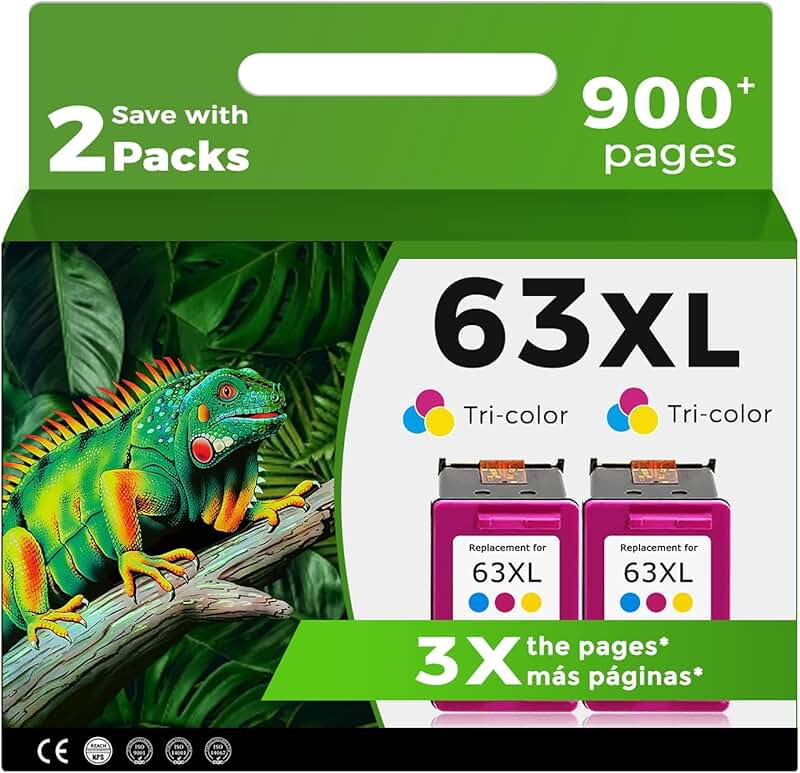 Color Ink Cartridges Replacement for HP 63 XL 2-Pack