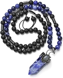Natural Stone Sodalite Hexagonal Pendant Necklace