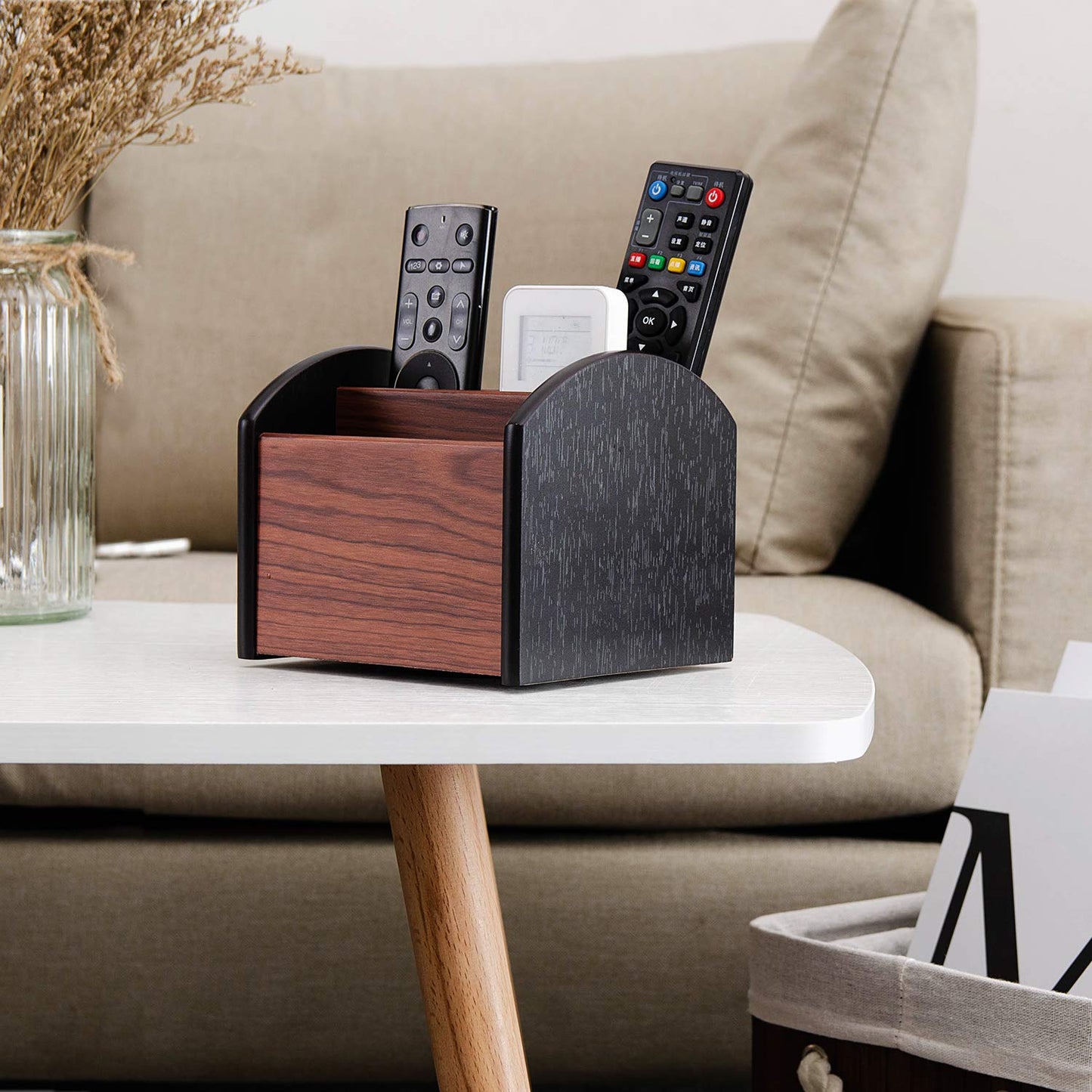 Wooden 4-Compartment Revolving Desk Organizer