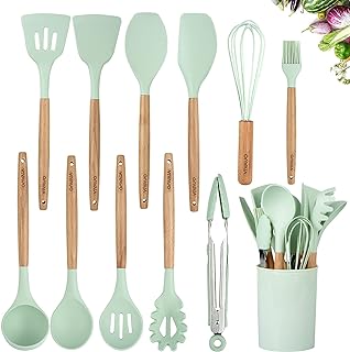 12-Piece Mint Green Silicone Kitchen Utensil Set
