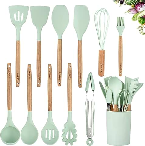 12-Piece Mint Green Silicone Kitchen Utensil Set