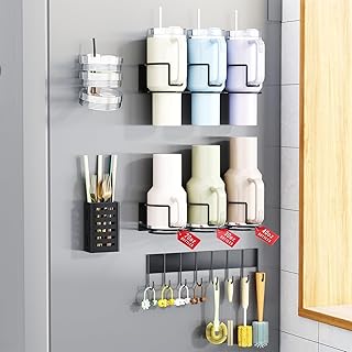 Magnetic Cup Holder with 8-Hook Rack for Fridge