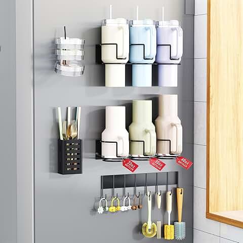Magnetic Cup Holder with 8-Hook Rack for Fridge