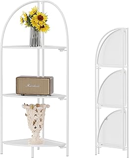 Foldable 3-Tier Metal Corner Shelf for Living Room and Bedroom
