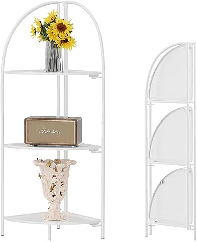 Foldable 3-Tier Metal Corner Shelf for Living Room and Bedroom
