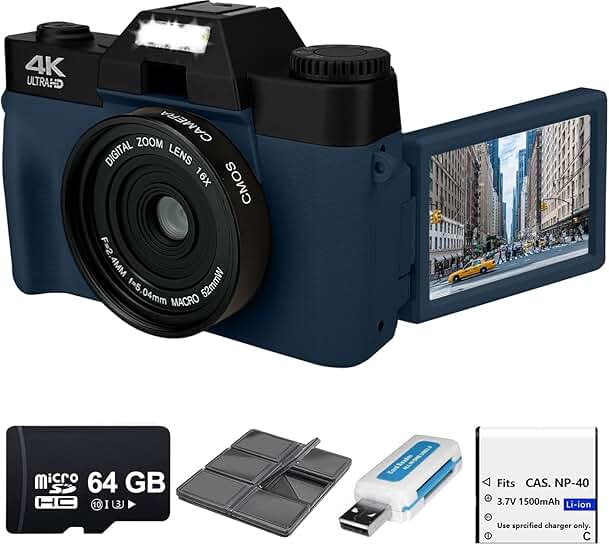 4K 56MP Digital Camera with Flip Screen and WiFi
