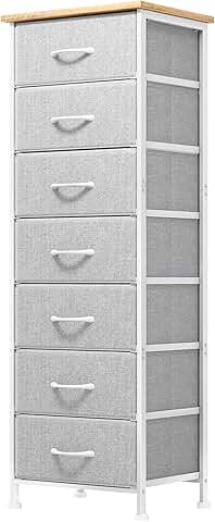 Tall bedroom dresser with 7 fabric drawers
