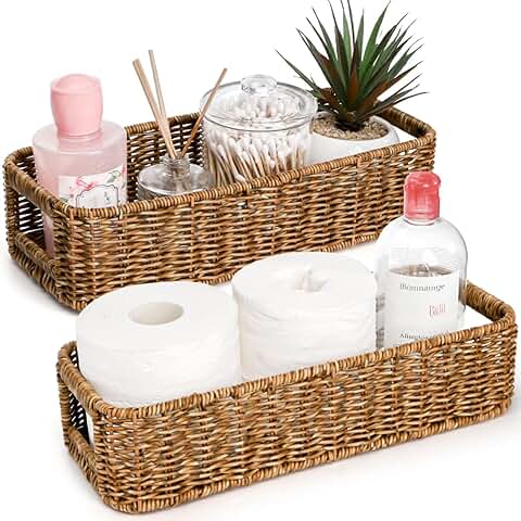 Two Wicker Toilet Tank Baskets for Storage