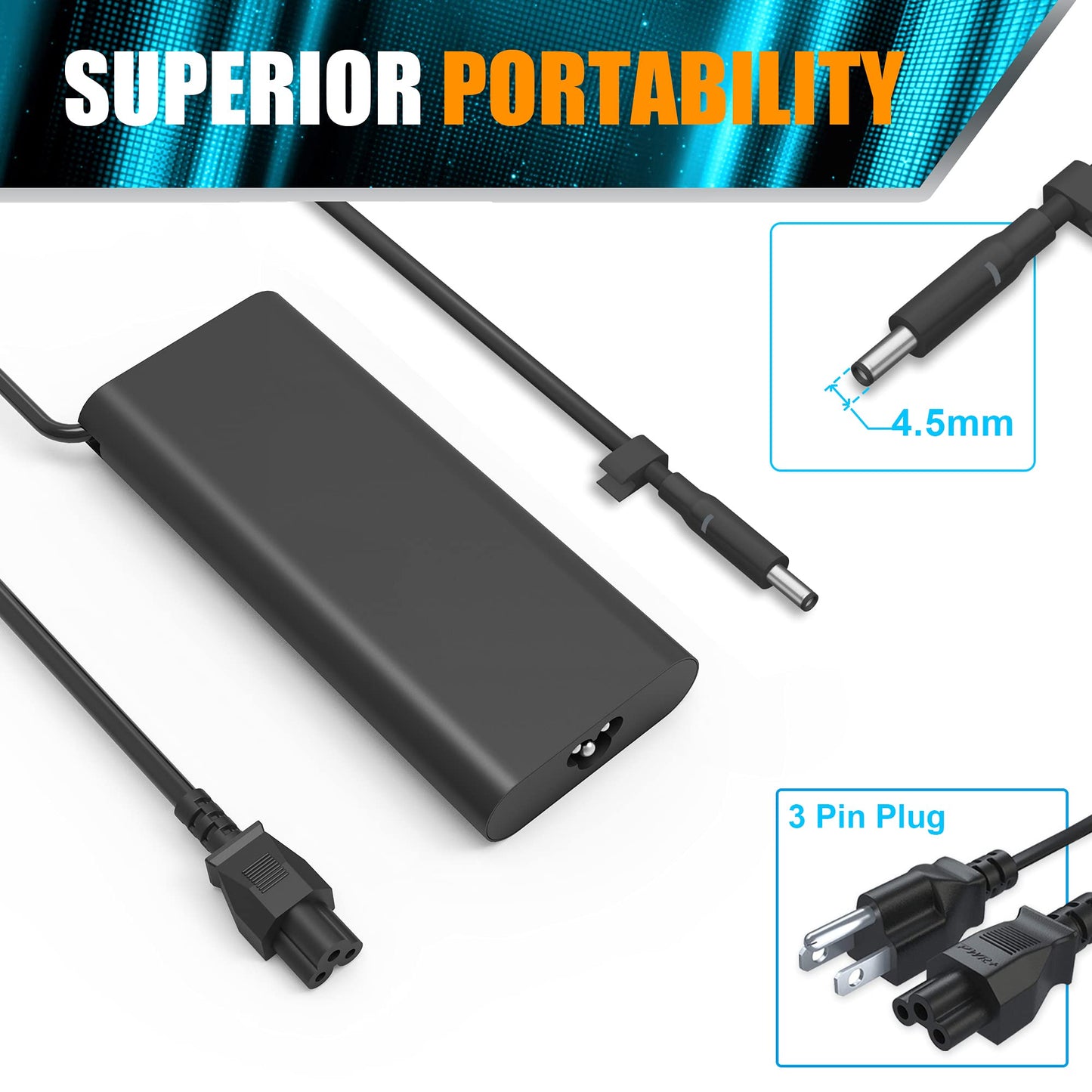 130W AC Adapter Laptop Charger for Dell XPS 15 7590 9530 9550 9560 9570 Inspiron 7347 7348 7459 Precision M3800 M2800 5510 5520 5530 5540 HA130PM130 0V363H DA130PM130 06TTY6 0RN7NW Power Supply Cord