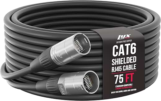 75 Feet Shielded CAT6 Ethernet Cable for Audio and Lighting