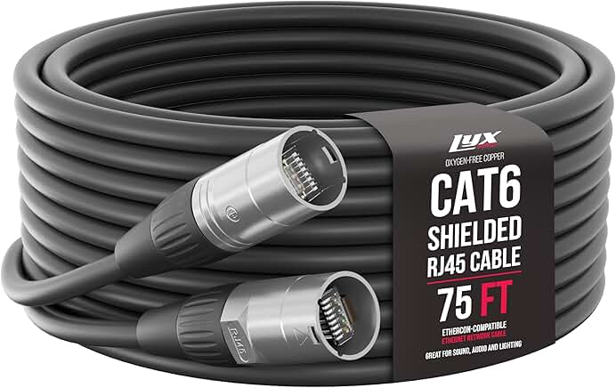 75 Feet Shielded CAT6 Ethernet Cable for Audio and Lighting
