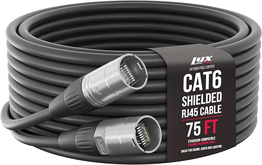 75 Feet Shielded CAT6 Ethernet Cable for Audio and Lighting