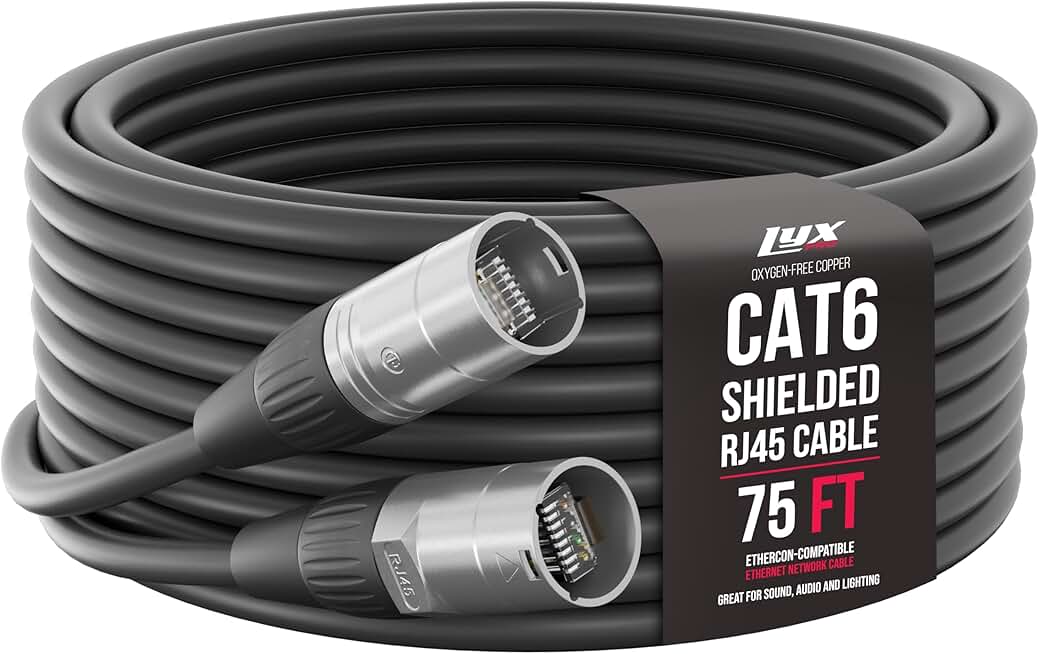 75 Feet Shielded CAT6 Ethernet Cable for Audio and Lighting