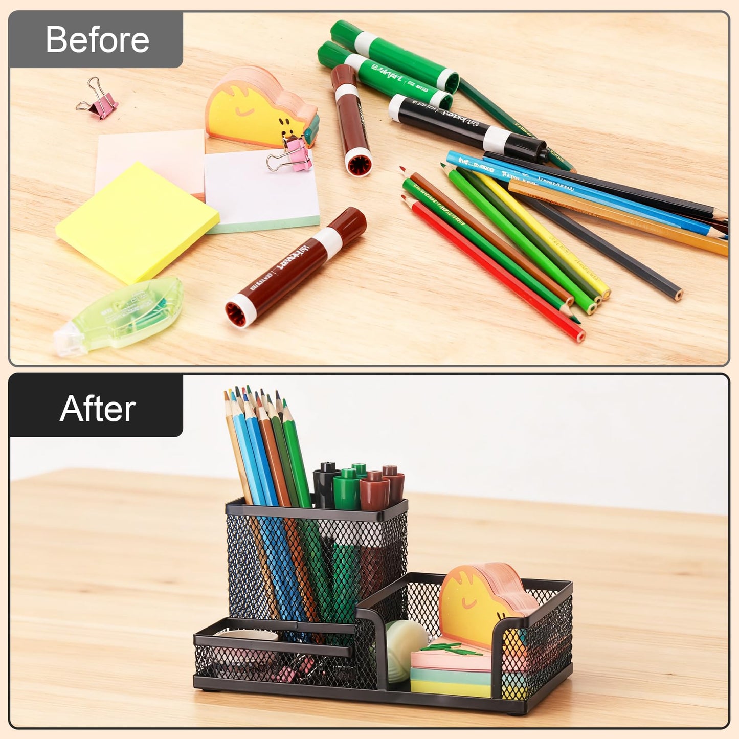 Mesh Pen and Pencil Holder with Three Compartments