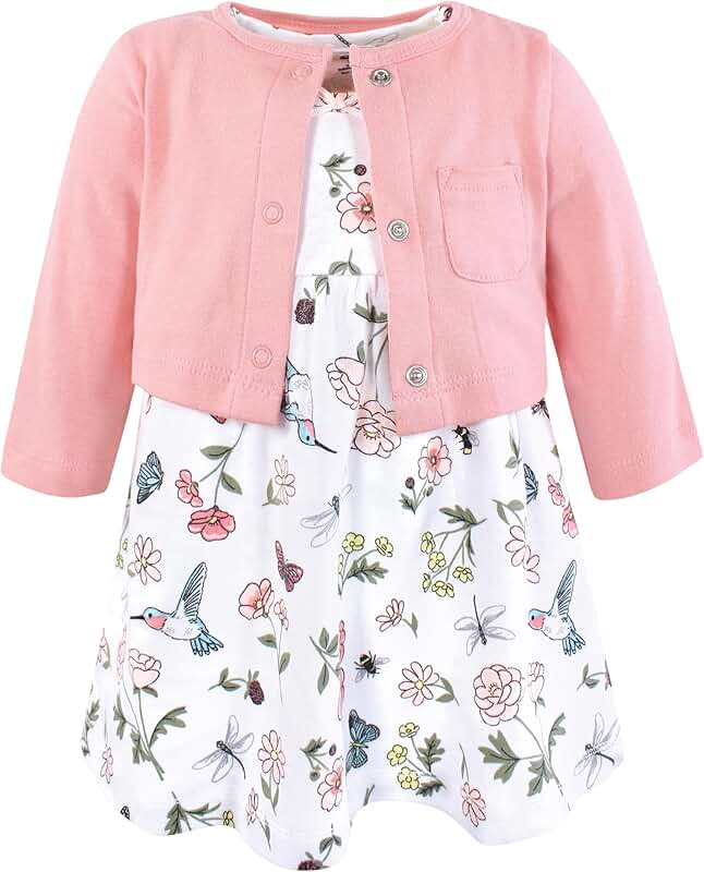 Girls' Cotton Dress and Cardigan Set