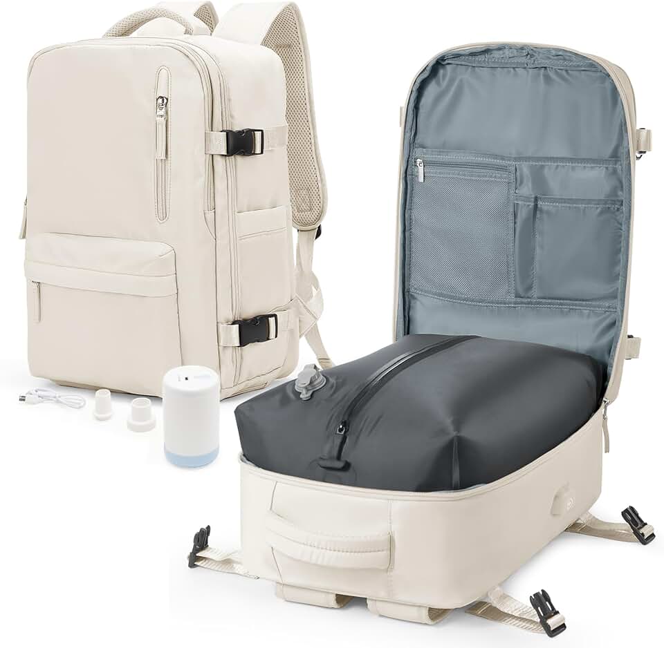 Small travel backpack with vacuum system and electric pump