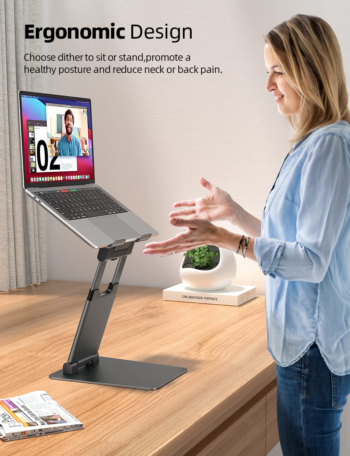 Laptop Stand for Desk, Ergonomic Sit to Stand Laptop Holder Convertor, Adjustable Height from 1.18" to 21", Supports up to 22lbs, Compatible with MacBook, All Laptops Computer Tablets 10-17"