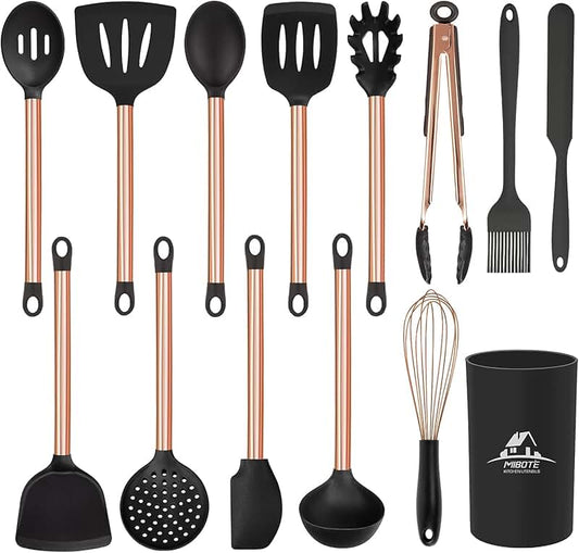 9-Piece Wooden Cooking Utensil Set with Holder