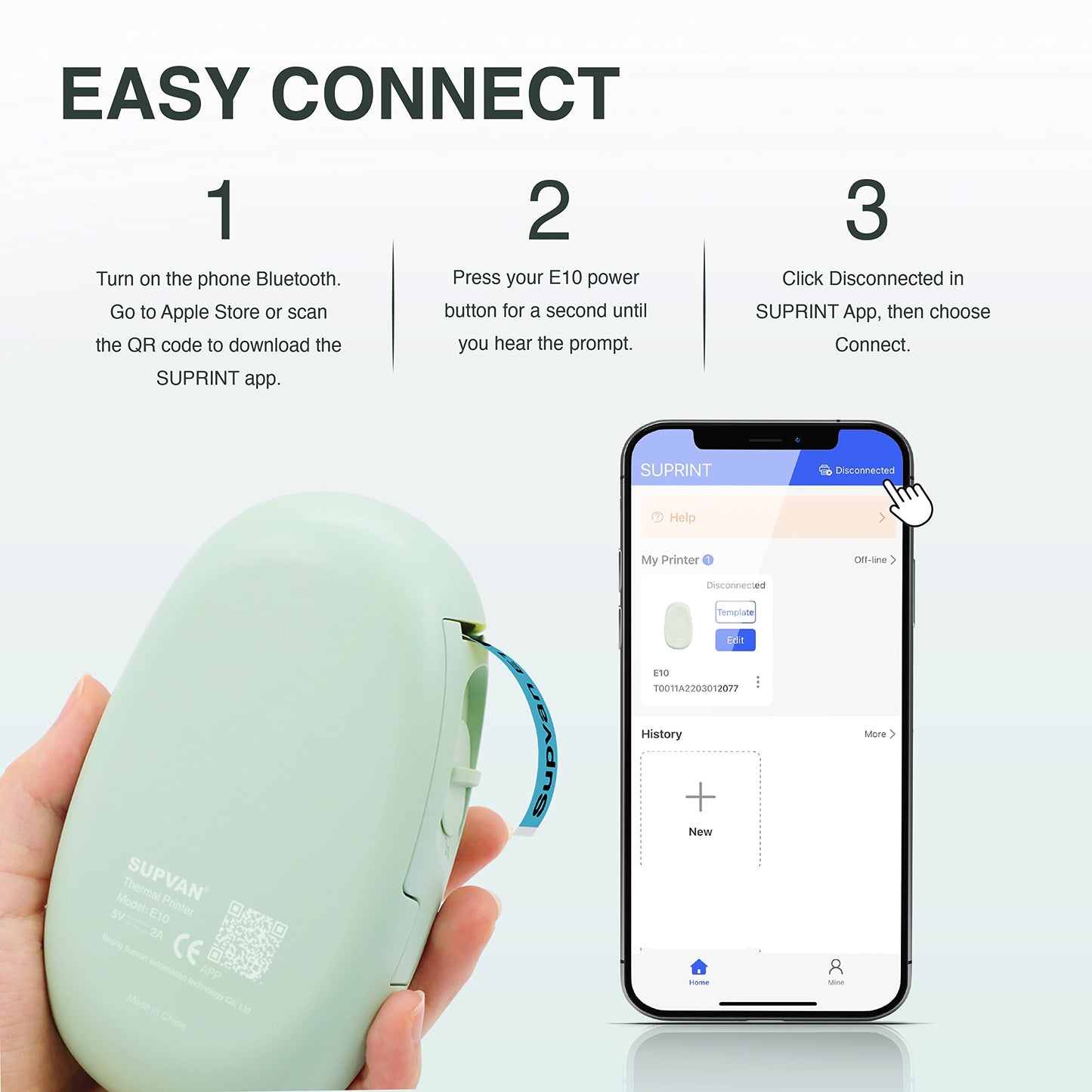 Label Makers E10 Mini Bluetooth Label Printer Wireless Labeler Label Maker Machine with Tape Multiple Templates Available Labelmaker for Office Organization Home Kitchen Storage Green