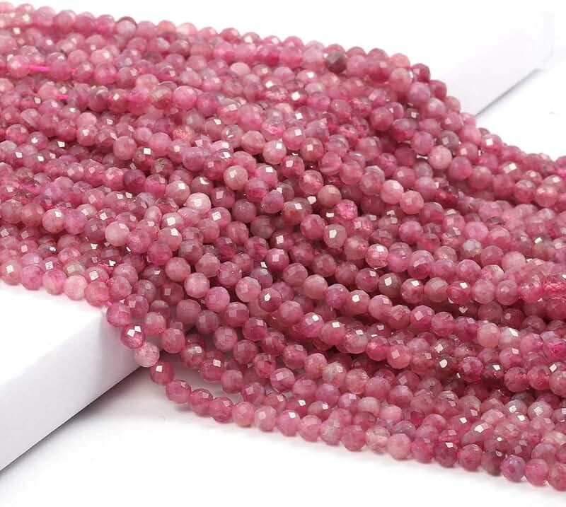 Pink Tourmaline Beads, 15-inch, 4mm, Faceted Loose Beads