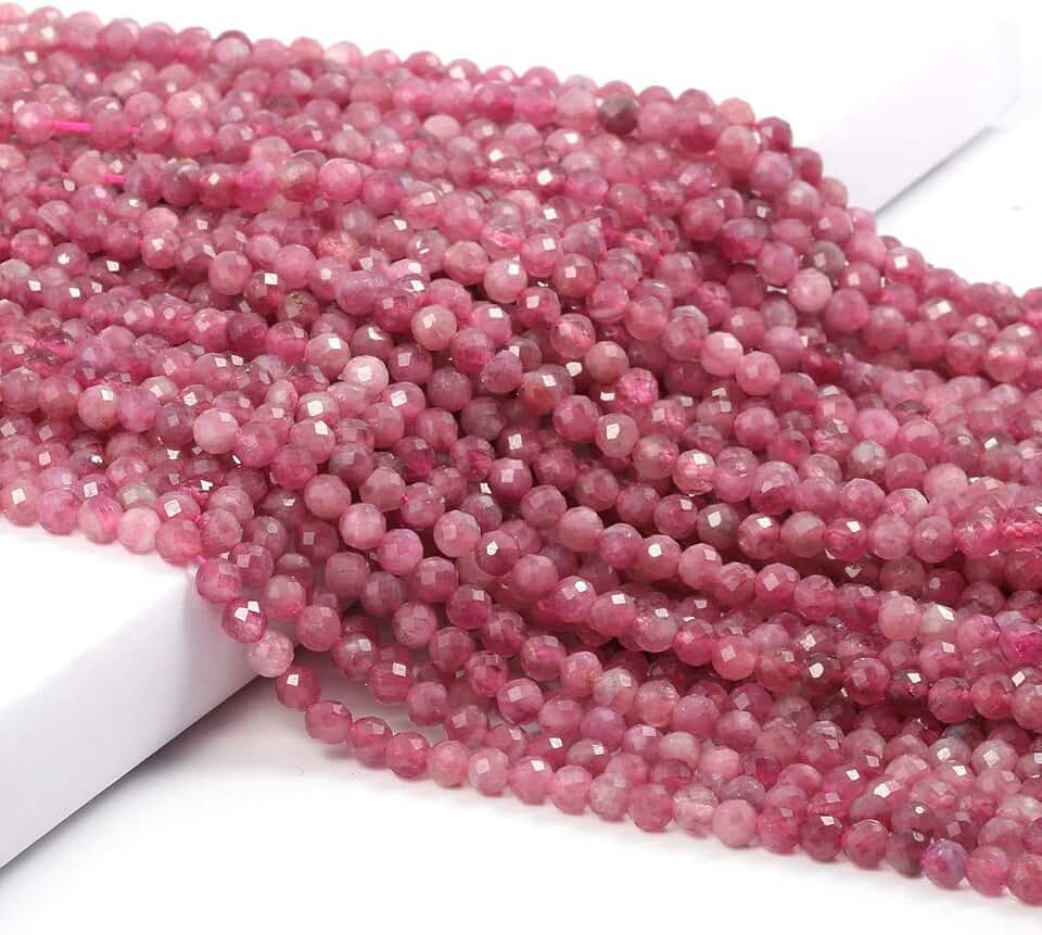 Pink Tourmaline Beads, 15-inch, 4mm, Faceted Loose Beads