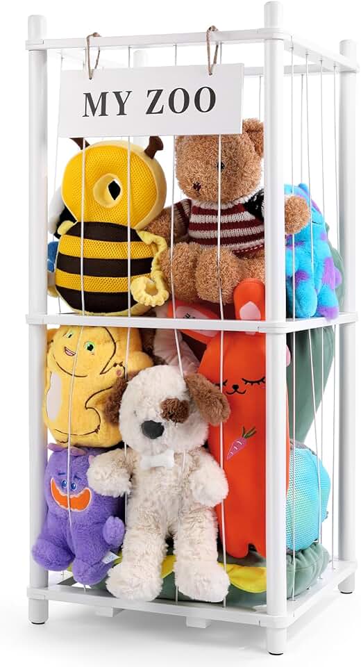 Small Wooden Stuffed Animal Storage with Elastic Cords