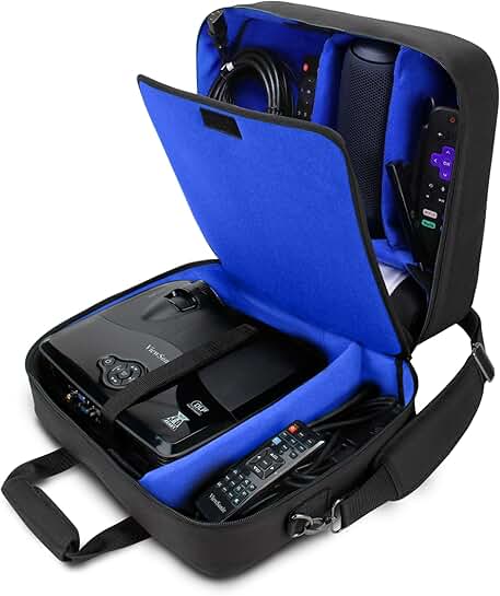 Blue projector carrying case with scratch-resistant interior