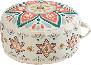 Round Bohemian Ottoman Cover, 18 Inch, Cotton Blend, Church Window Print