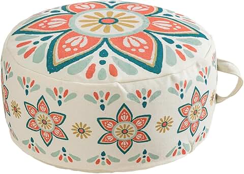 Round Bohemian Ottoman Cover, 18 Inch, Cotton Blend, Church Window Print