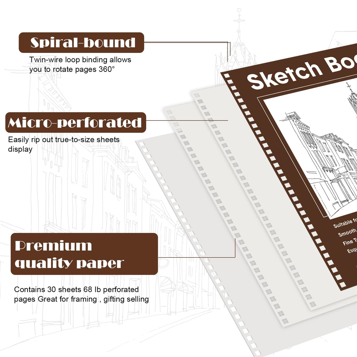 12 Pcs Sketch Books 11 x 8.5 Inches 30 Sheets