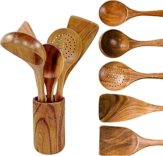 6-Piece Wooden Cooking Utensil Set with Holder