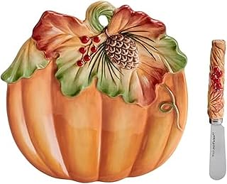 Fall Harvest Pumpkin Snack Plate with Spreader, 7 inches
