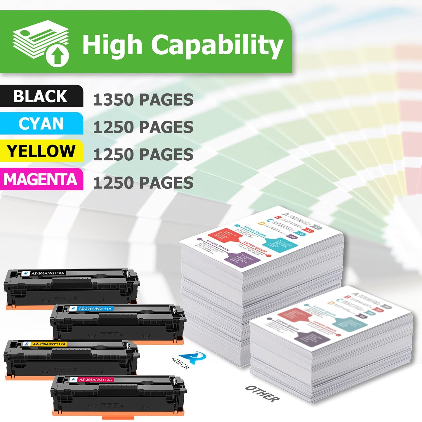 Compatible Toner Cartridge Replacement for HP 206A W2110A 206X W2110X for HP Color Pro MFP M283FDW M255DW M283CDW M283 M255 Printer Ink (Black Cyan Yellow Magenta, 4-Pack)