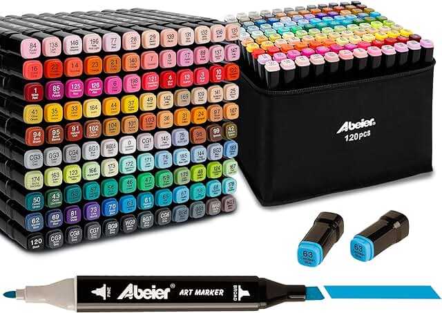 120-Color Alcohol Marker Set for Drawing and Coloring