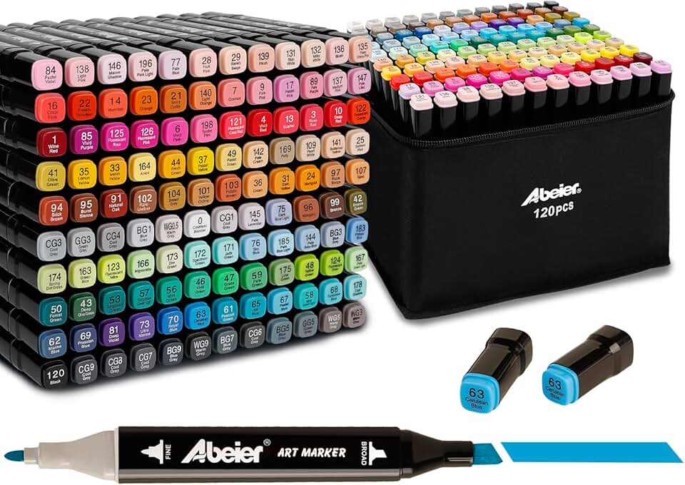 120-Color Alcohol Marker Set for Drawing and Coloring