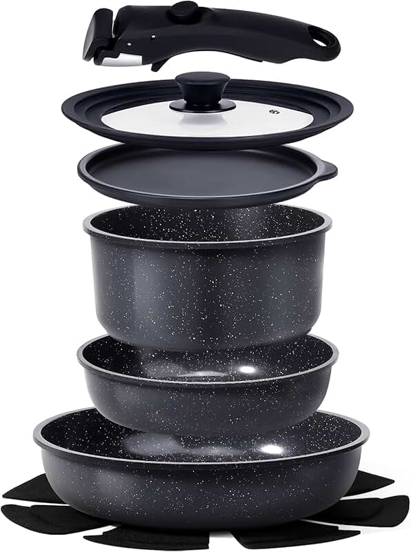 Non-Stick Eco Ceramic Beige Square Pan and Pot Set, 5 Pieces