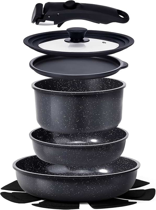Non-Stick Eco Ceramic Beige Square Pan and Pot Set, 5 Pieces