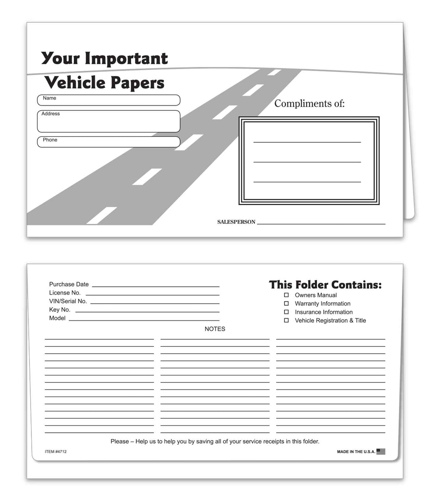 Black Vehicle Document Holders Pack of 50