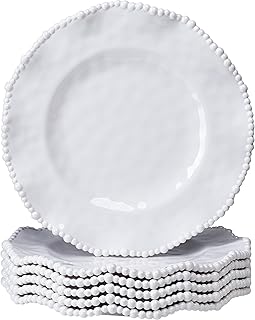 Cream beaded 6-piece dinner plate set, 11-inch, chip resistant