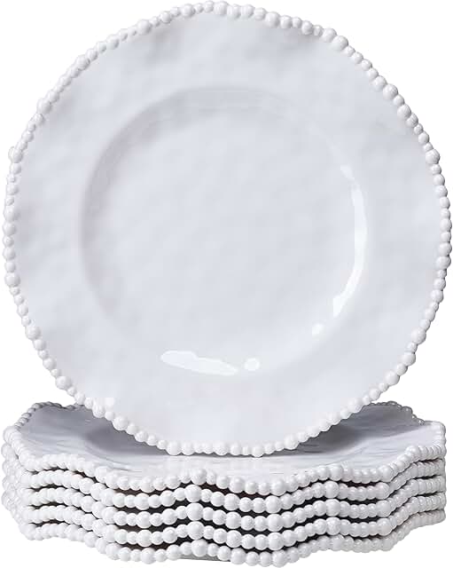 Cream beaded 6-piece dinner plate set, 11-inch, chip resistant