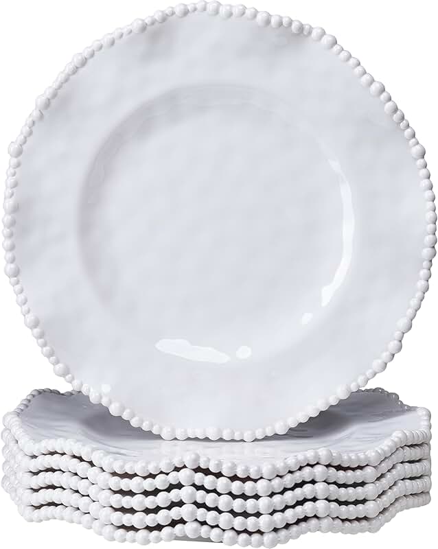 Cream beaded 6-piece dinner plate set, 11-inch, chip resistant