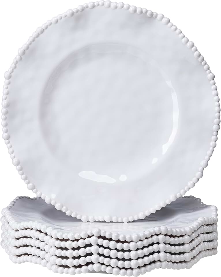Cream beaded 6-piece dinner plate set, 11-inch, chip resistant