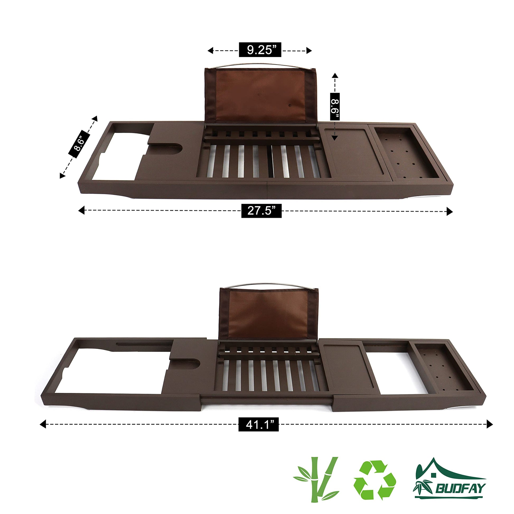 Bamboo Bathtub Caddy Tray Expandable Bath Tub Tray with Book and Wine Holder, Soap Dish, Phone Slot, Bath Table for Any Tub Bath Gift for Women 27.5  41.1 x 8.6, Brown)