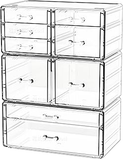 Clear acrylic stackable storage drawers with 9 compartments