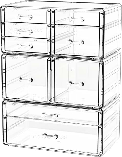 Clear acrylic stackable storage drawers with 9 compartments