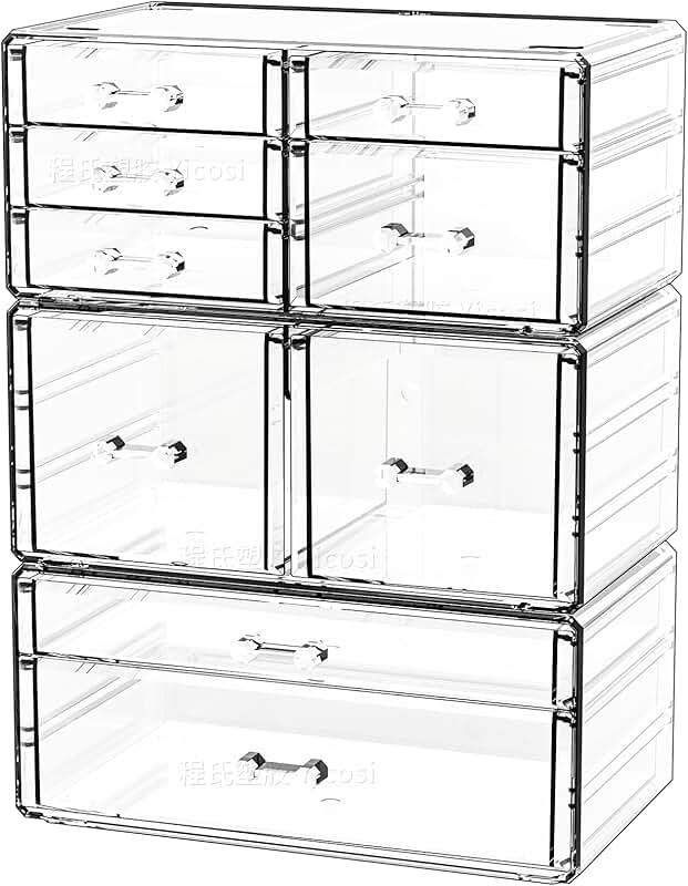 Clear acrylic stackable storage drawers with 9 compartments