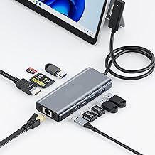 10-in-1 Surface Docking Station with HDMI, Ethernet, SD/TF, USB 3.0, USB C, and PD