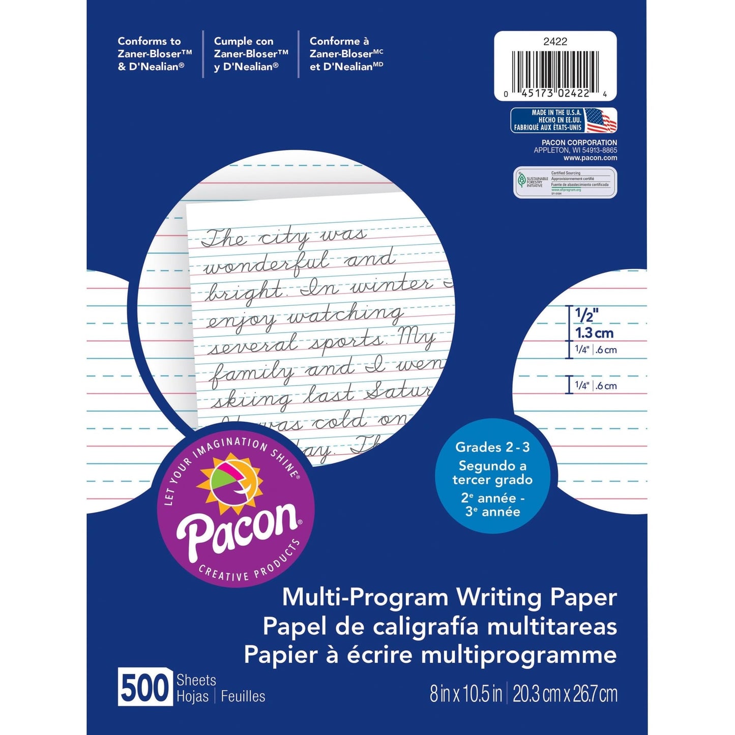 Handwriting Paper, 16 Lb, 1/2" Short Rule, 8x10.5, 500 sheets