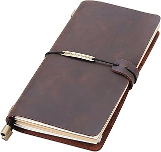 Leather Refillable Travel Journal Notebook, Handmade, 8.5" x 4.5"