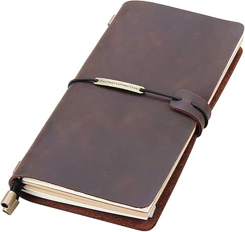 Leather Refillable Travel Journal Notebook, Handmade, 8.5" x 4.5"